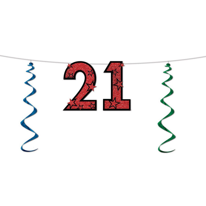 "21" Glittered Streamer – 15" x 7' – (1/Pkg) by Beistle for 21st Birthday Streamers