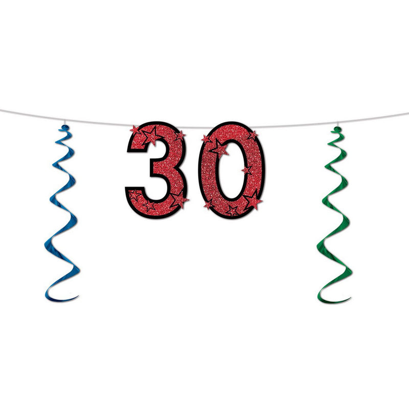 "30" Glittered Streamer – 15" x 7' – (1/Pkg) by Beistle for Age-specific birthday Streamers