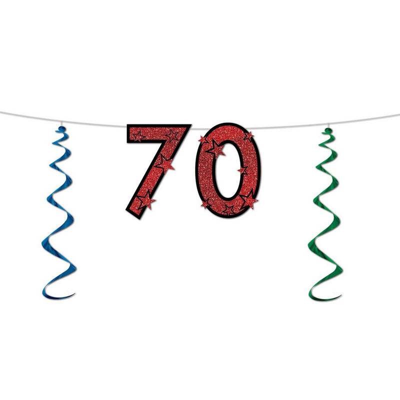 "70" Glittered Streamer – 15" x 7' – (1/Pkg) by Beistle for Age-specific birthday Streamers
