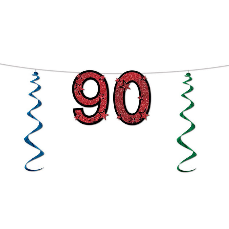 "90" Glittered Streamer – 15" x 7' – (1/Pkg) by Beistle for Age-specific birthday Streamers