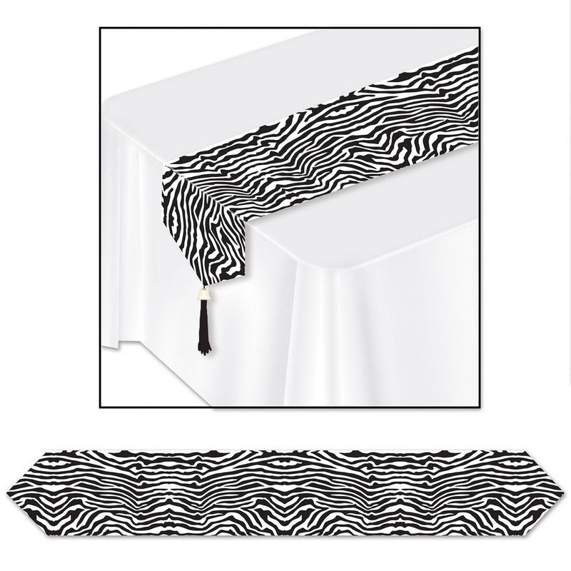 Printed Zebra Print Table Runner – 11" x 6' – (1/Pkg) by Beistle for Jungle Table Runners - Printed