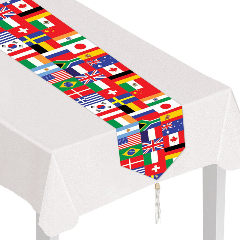 Printed International Flag Table Runner – 11" x 6' – (1/Pkg) by Beistle Table Runners - Printed