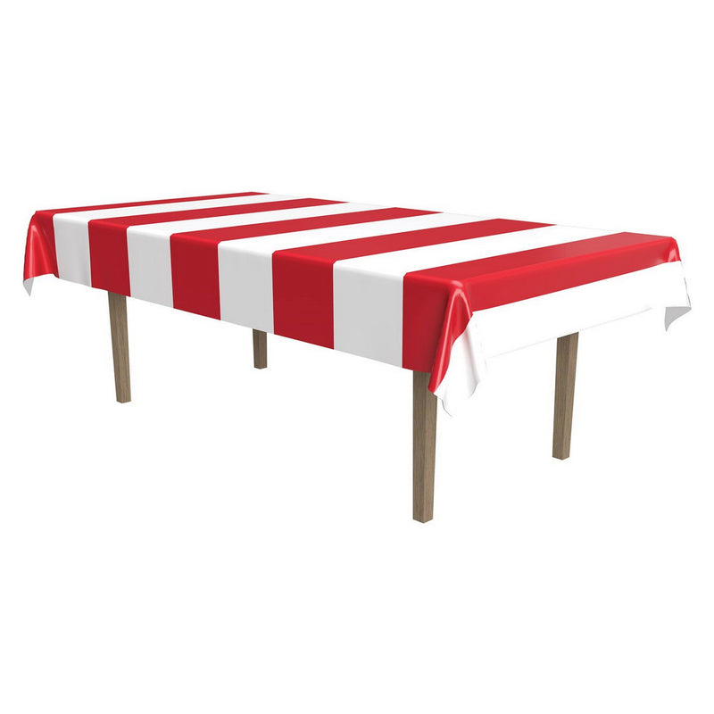 Red & White Stripes Tablecover – 54" x 108" – (1/Pkg) by Beistle for Pirate Table Covers - Patterned