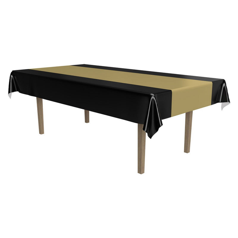 Black & Gold Tablecover – 54" x 108" – (1/Pkg) by Beistle for Awards Night Table Covers - Patterned