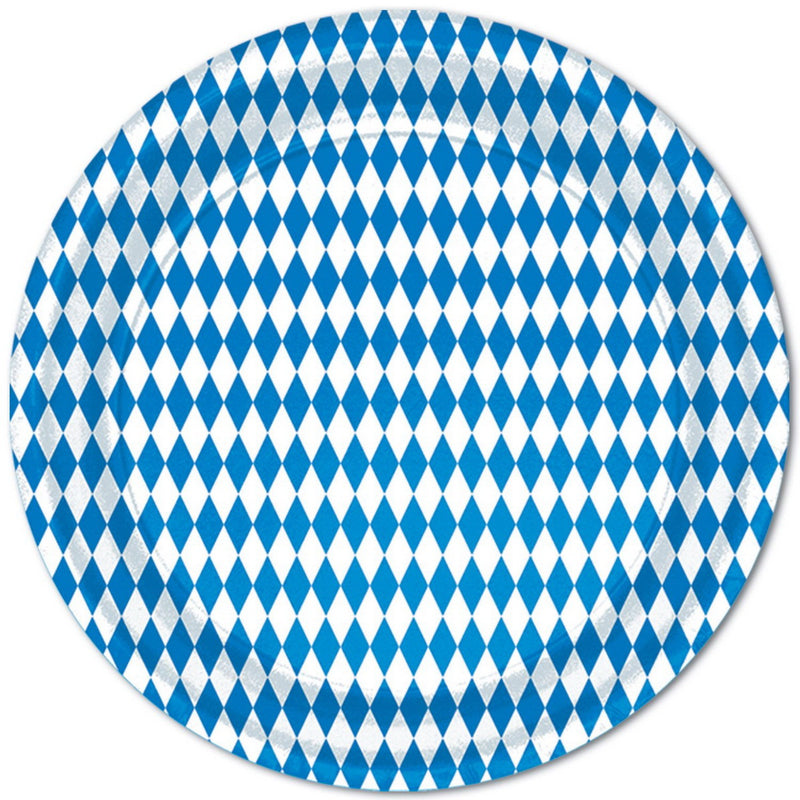 Blue & White Plates – 9" – (8/Pkg) by Beistle for Oktoberfest Plates-Dinner