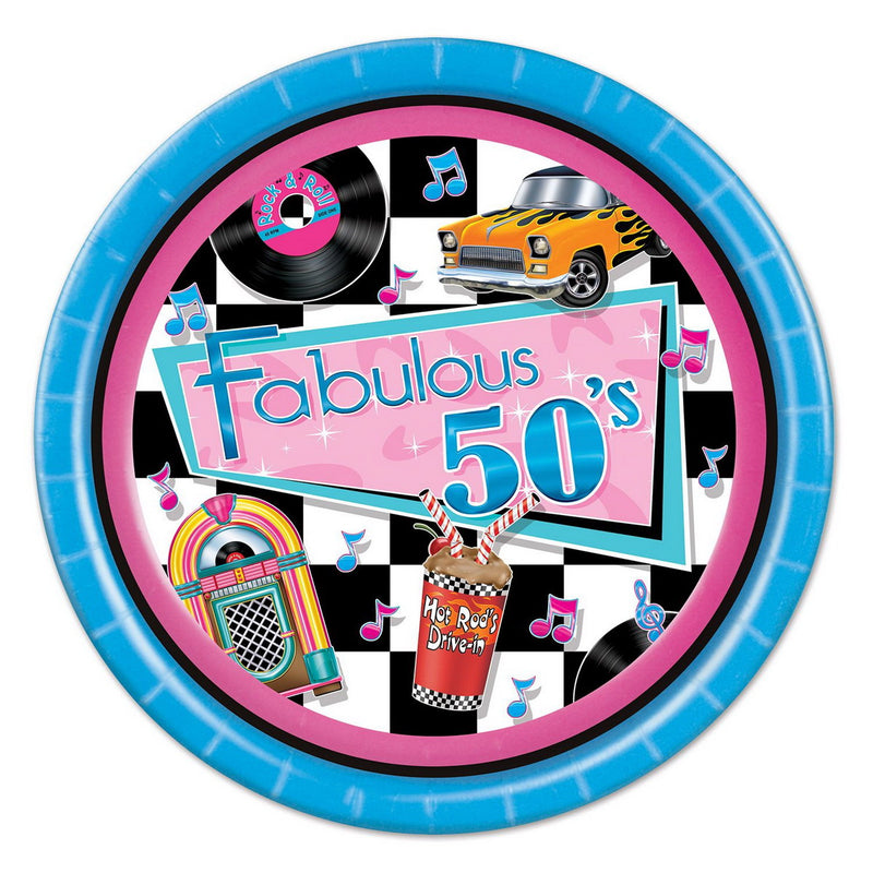 Fabulous 50's Plates – 9" – (8/Pkg) by Beistle for 50's and Rock & Roll Plates-Dinner
