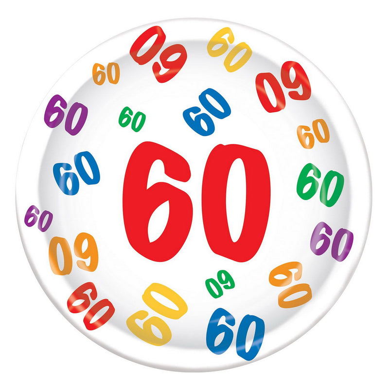 "60" Plates – 9" – (8/Pkg) by Beistle for Age-specific birthday Plates-Dinner