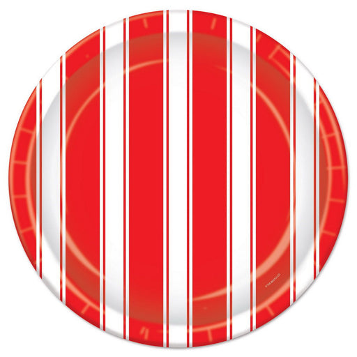 Red & White Stripes Plates – 9" – (8/Pkg) by Beistle for Circus Plates-Dinner