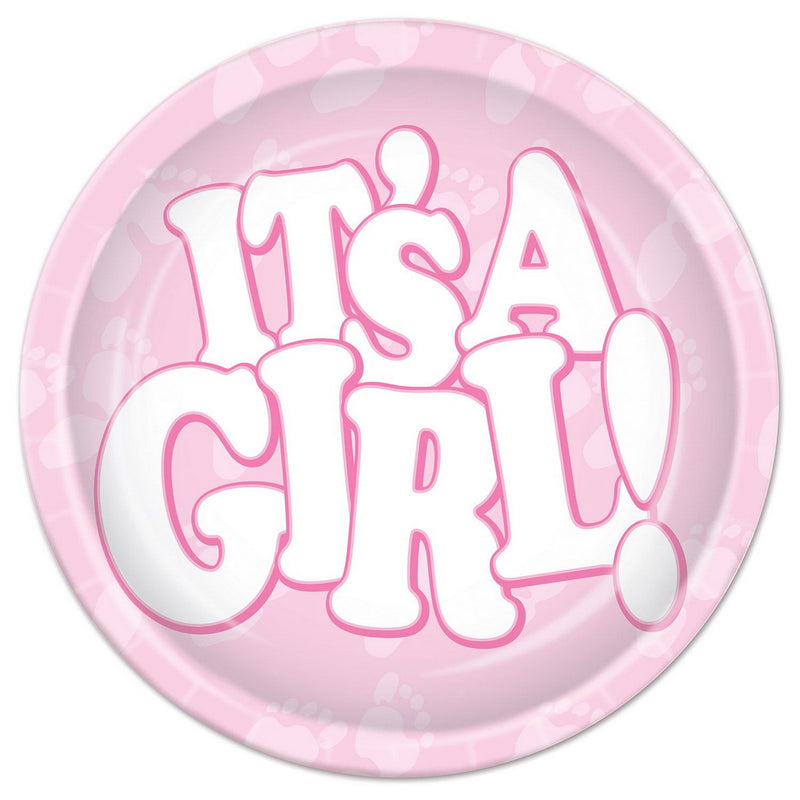 It's A Girl! Plates – 7" – (8/Pkg) by Beistle for Baby Shower Plates-Dessert