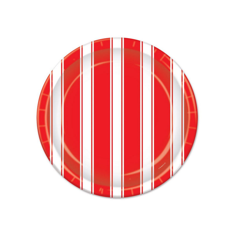 Red & White Stripes Plates – 7" – (8/Pkg) by Beistle for Circus Plates-Dessert