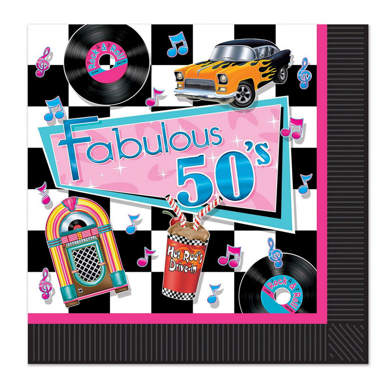 Fabulous 50's Luncheon Napkins – (16/Pkg) by Beistle for 50's and Rock & Roll Napkins-Lunch