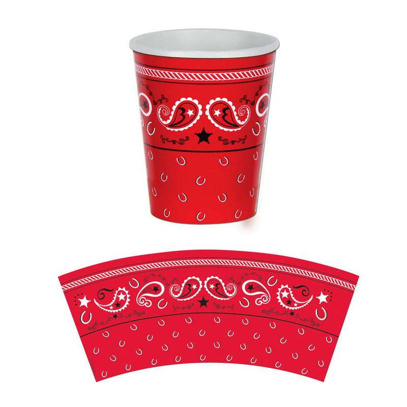 Bandana Beverage Cups – 9 Oz – (8/Pkg) by Beistle for Western