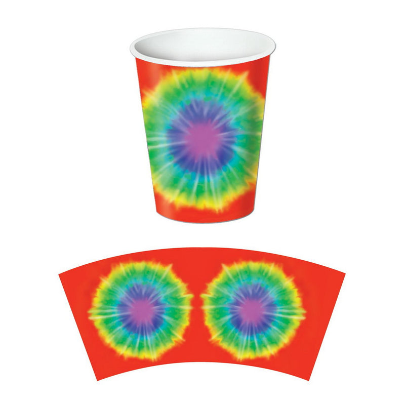 Tie-Dyed Beverage Cups – 9 Oz – (8/Pkg) by Beistle for 60's