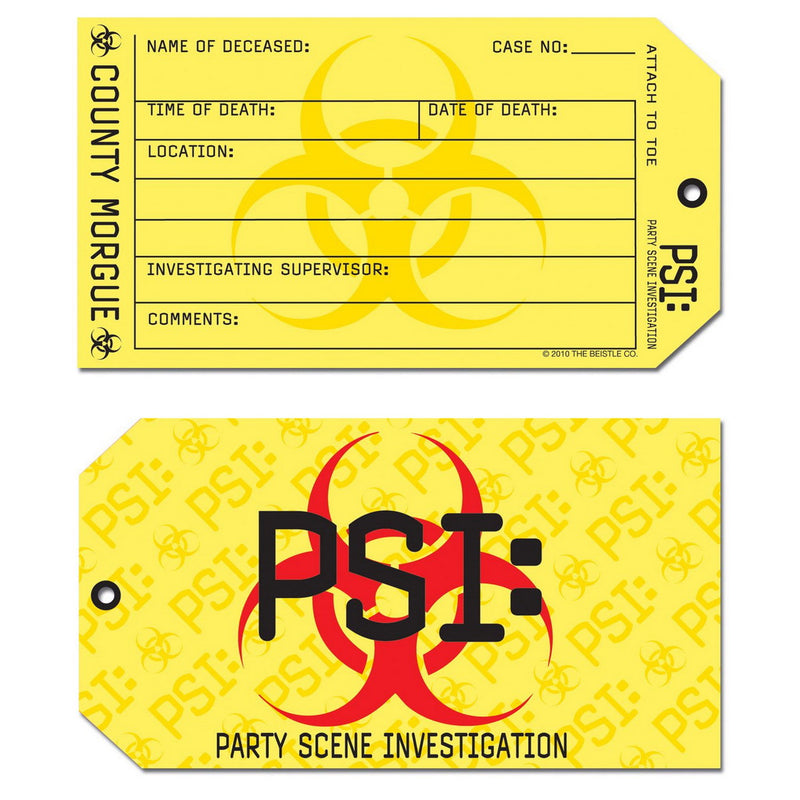 PSI Toe Tag Invitations – 3" x 5½" – (8/Pkg) by Beistle for Crime Scene Everyday