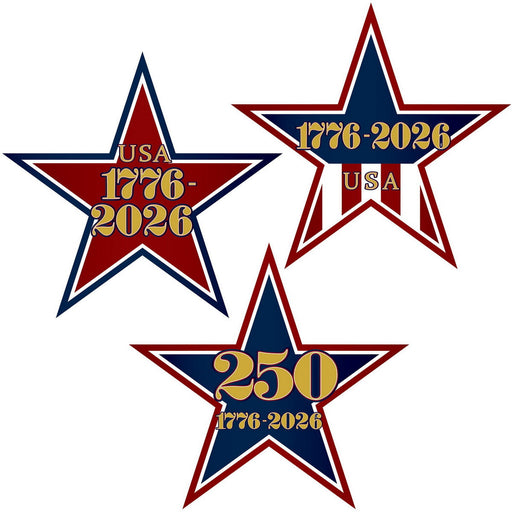 Semiquincentennial Mini Star Cutouts – 5½" – (10/Pkg) by Beistle for Patriotic Printed