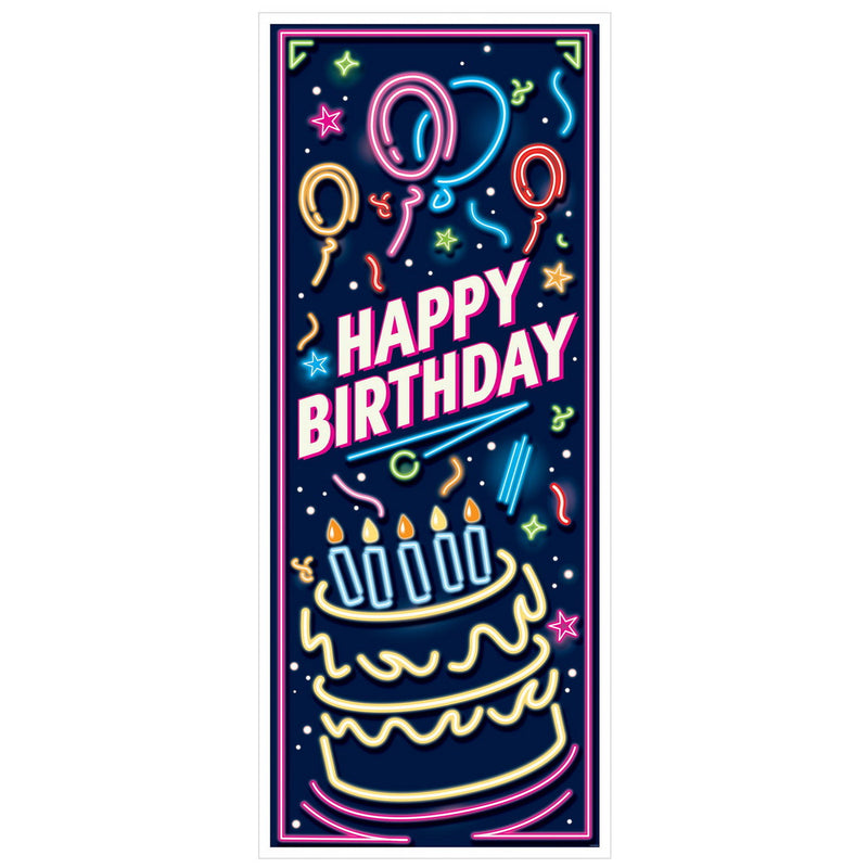 Neon Happy Birthday Door Cover – 6' x 30" – (1/Pkg) by Beistle Door Covers