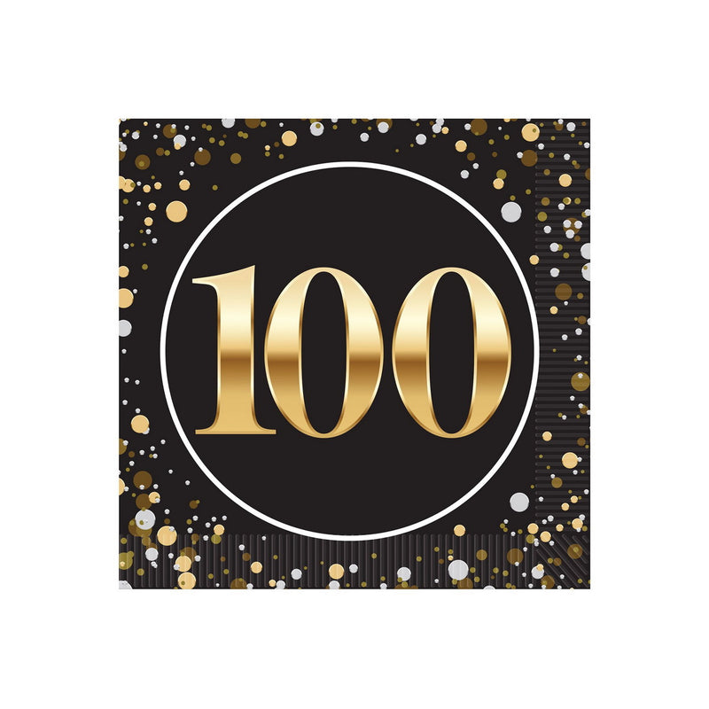 "100" Beverage Napkins – (16/Pkg) by Beistle for Age-specific birthday Napkins-Beverage