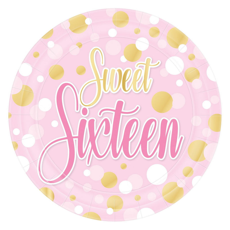 Sweet 16 Plates – 7" – (8/Pkg) by Beistle Plates-Dessert