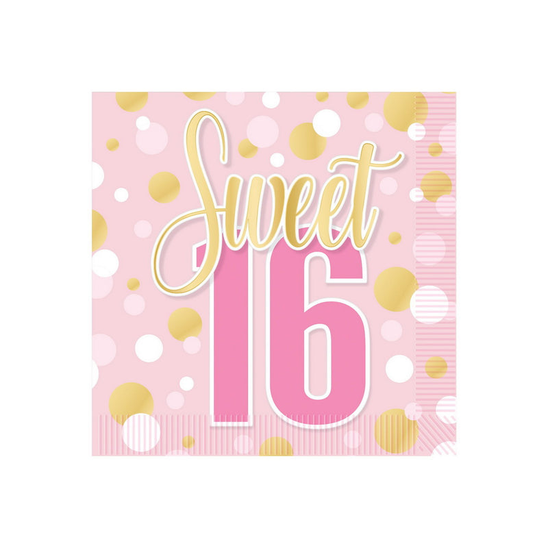 Sweet 16 Beverage Napkins – (16/Pkg) by Beistle Napkins-Beverage