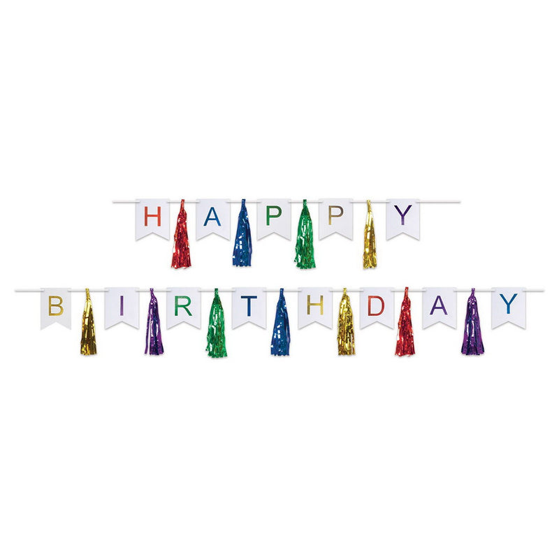 Happy Birthday Tassel Streamer – 13" x 6' & 13" x 9' 6" – (1/Pkg) by Beistle Streamers