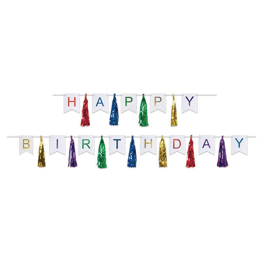 Happy Birthday Tassel Streamer – 13" x 6' & 13" x 9' 6" – (1/Pkg) by Beistle Streamers