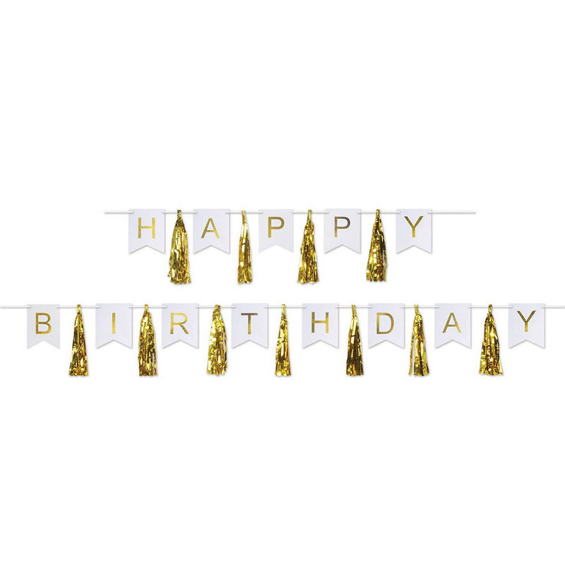 Happy Birthday Tassel Streamer – 13" x 6' & 13" x 9' 6" – (1/Pkg) by Beistle Streamers