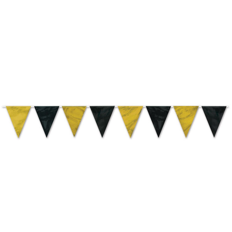 Black & Gold Pennant Banner – 11" x 12' – (1/Pkg) by Beistle for Awards Night Pennant Banners