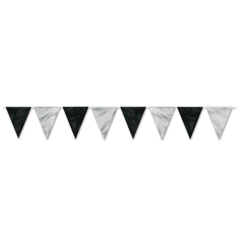 Black & Silver Pennant Banner – 11" x 12' – (1/Pkg) by Beistle for Awards Night Pennant Banners
