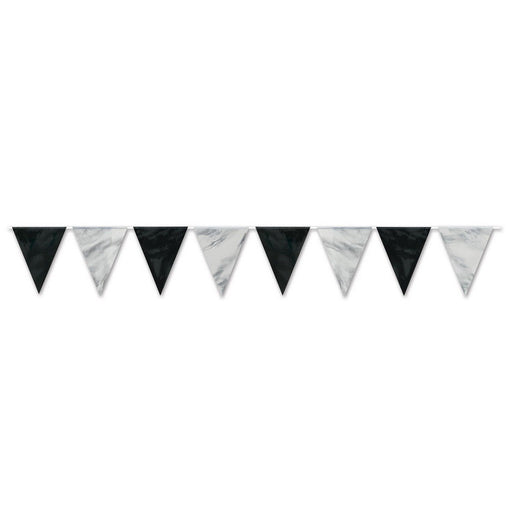 Black & Silver Pennant Banner – 11" x 12' – (1/Pkg) by Beistle for Awards Night Pennant Banners