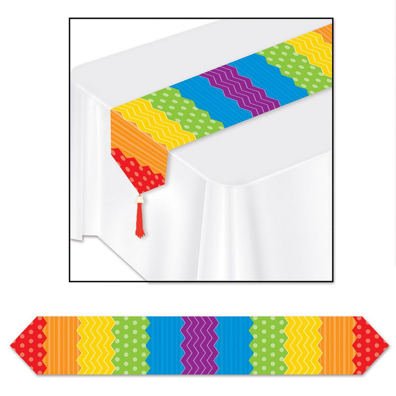 Printed Dots & Stripes Table Runner – 11" x 6' – (1/Pkg) by Beistle for Birthday Table Runners - Printed