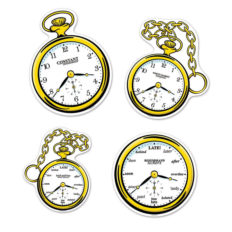 Clock Cutouts – 10"-12¾" – (4/Pkg) by Beistle for Alice In Wonderland Printed