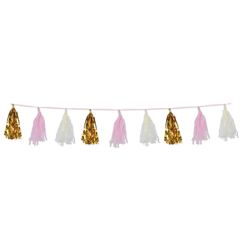 Metallic & Tissue Tassel Garland – 9¾" x 8' – (1/Pkg) by Beistle for Baby Shower Tassel Garlands