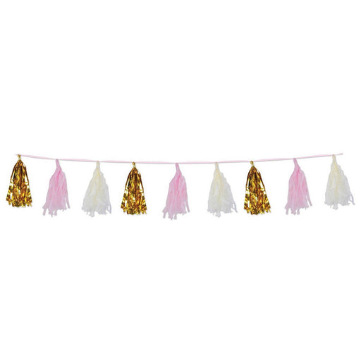 Metallic & Tissue Tassel Garland – 9¾" x 8' – (1/Pkg) by Beistle for Baby Shower Tassel Garlands