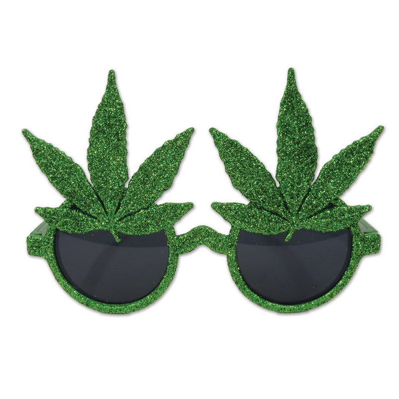 Glittered Weed Glasses – (1/Card) by Beistle for 420 Novelty Glasses