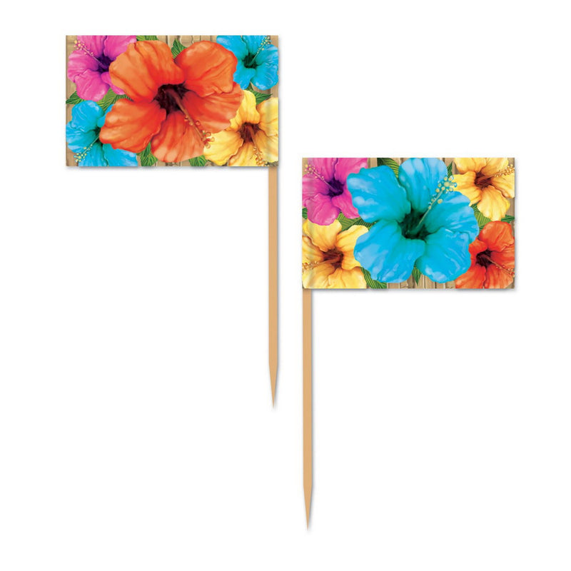 Hibiscus Picks – 2½" – (50/Pkg) by Beistle for Luau Food Picks