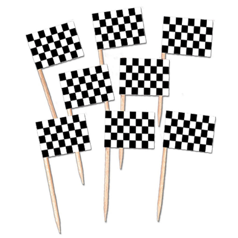 Checkered Flag Picks – 2½" – (50/Pkg) by Beistle for Racing Food Picks