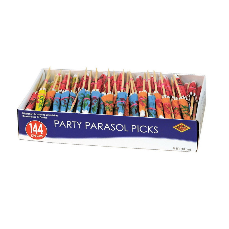 Boxed Party Parasol Picks – 4" – (144/Box) by Beistle for Luau Parasols