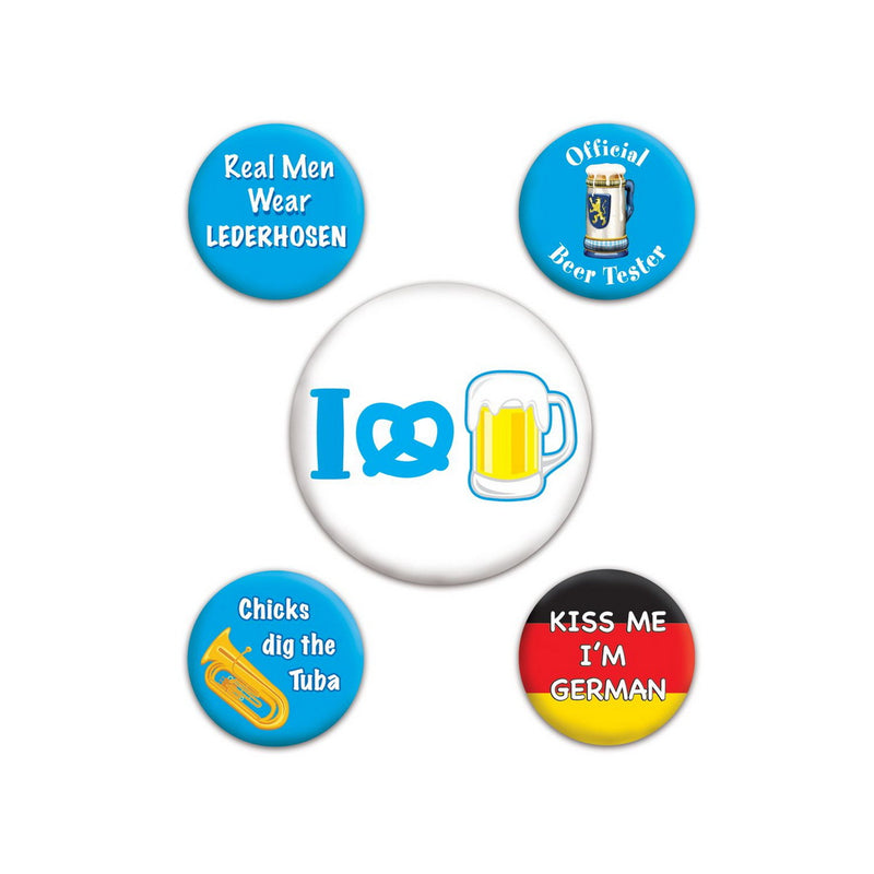 Oktoberfest Party Buttons – 2-1/3" & 1-1/3" – (5/Card) by Beistle