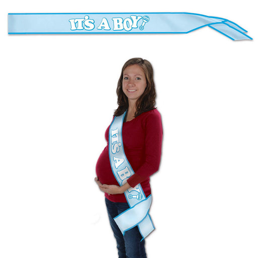 It's A Boy Satin Sash – 33" x 4" – (1/Pkg) by Beistle for Baby Shower Sashes