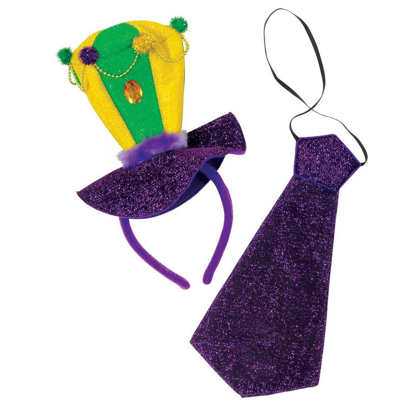 Mardi Gras Headband & Necktie Set – (1/Card) by Beistle Sets