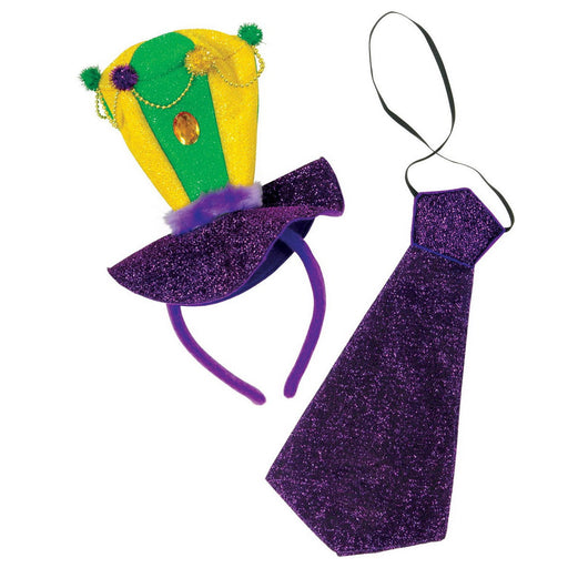 Mardi Gras Headband & Necktie Set – (1/Card) by Beistle Sets