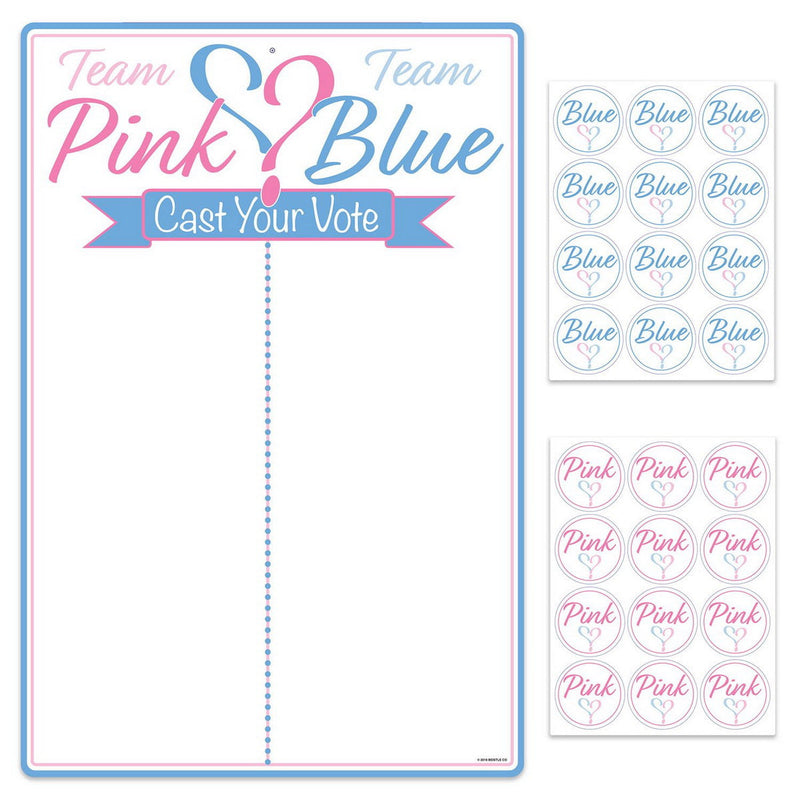 Gender Reveal Tally Board & Stickers – 20¼" x 13½" &1¼" stickers – (1/Pkg) by Beistle for Baby Shower Games