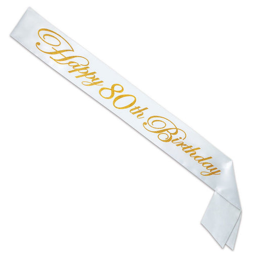 Gltrd Happy "80th" Birthday Satin Sash – 33" x 4" – (1/Pkg) by Beistle for Age-specific birthday Sashes