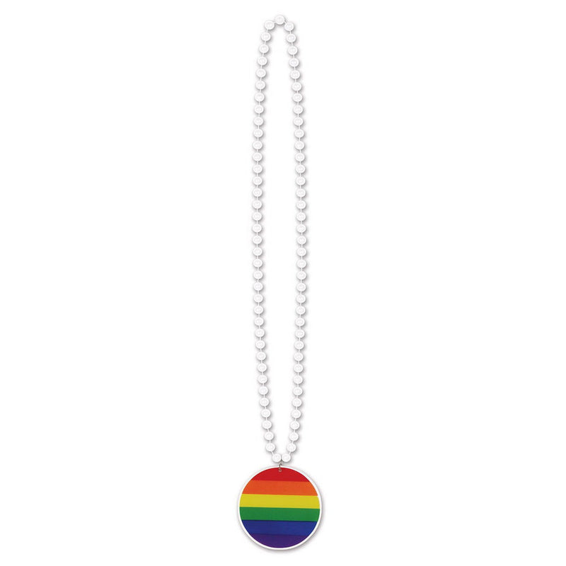 Beads w/Printed Rainbow Medallion – 33" – (1/Card) by Beistle Beads with Medallion