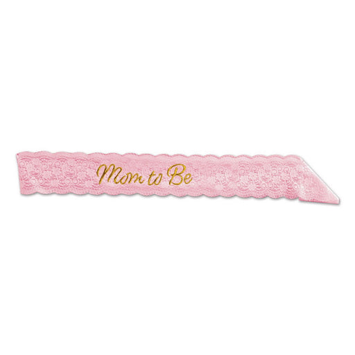 Mom To Be Lace Sash – 28½" x 4" – (1/Pkg) by Beistle for Baby Shower Sashes