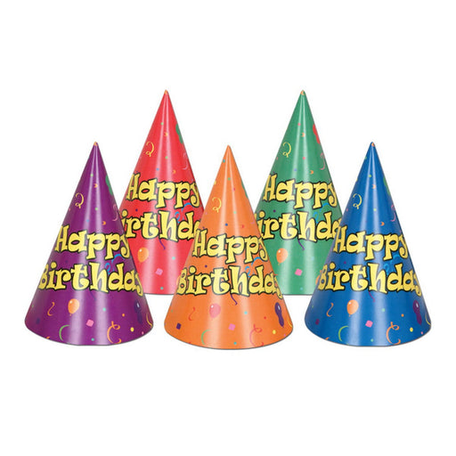 Balloon & Confetti Birthday Cone Hats – 6½" by Beistle
