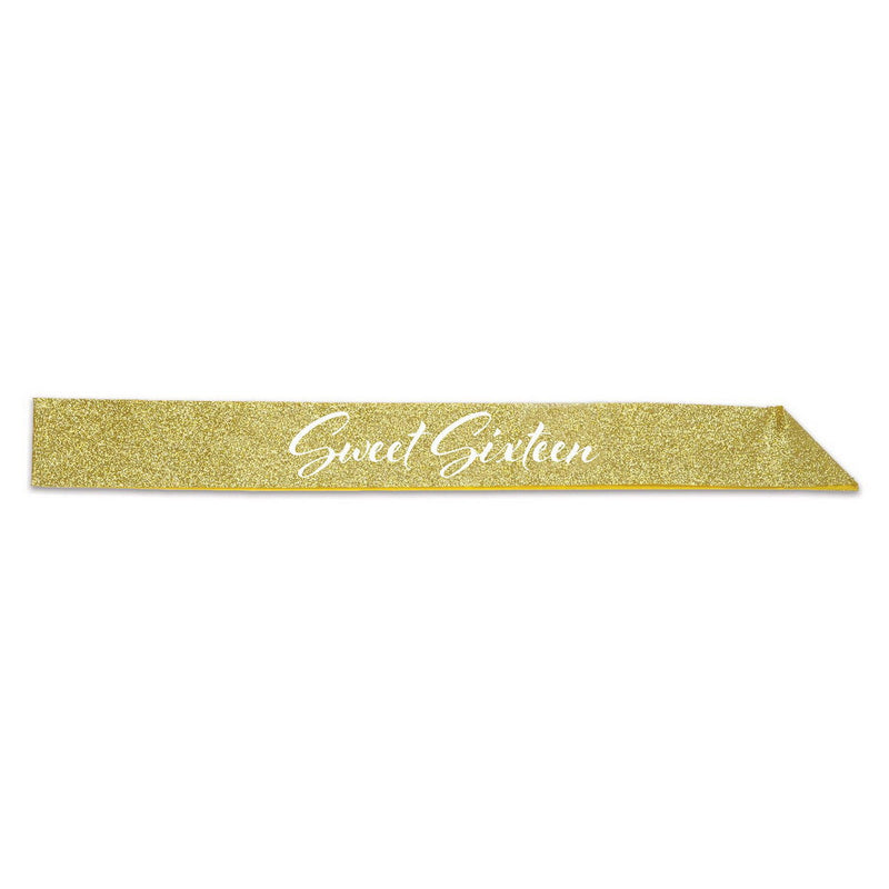 Sweet Sixteen Glittered Sash – 32½" x 3½" – (1/Pkg) by Beistle for Sweet 16 Sashes