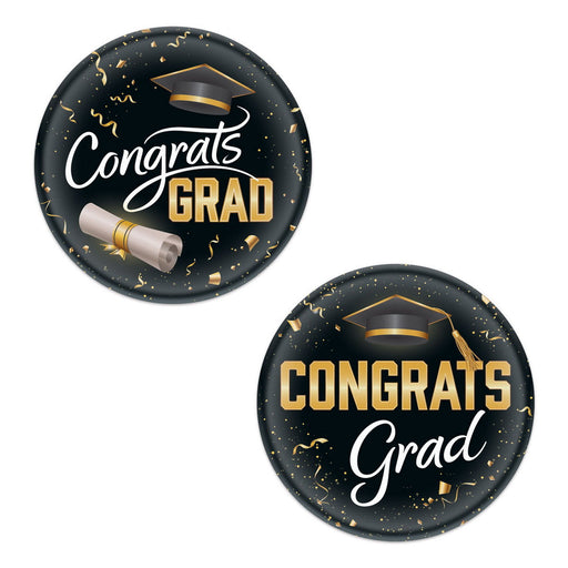 Congrats Grad Buttons – 2" – (2/Pkg) by Beistle for Graduation Printed Buttons