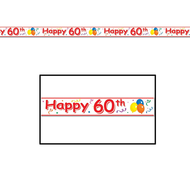 Happy "60th" Birthday Party Tape – 3" x 20' – (1/Card) by Beistle for Age-specific birthday Poly