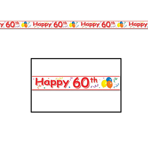 Happy "60th" Birthday Party Tape – 3" x 20' – (1/Card) by Beistle for Age-specific birthday Poly